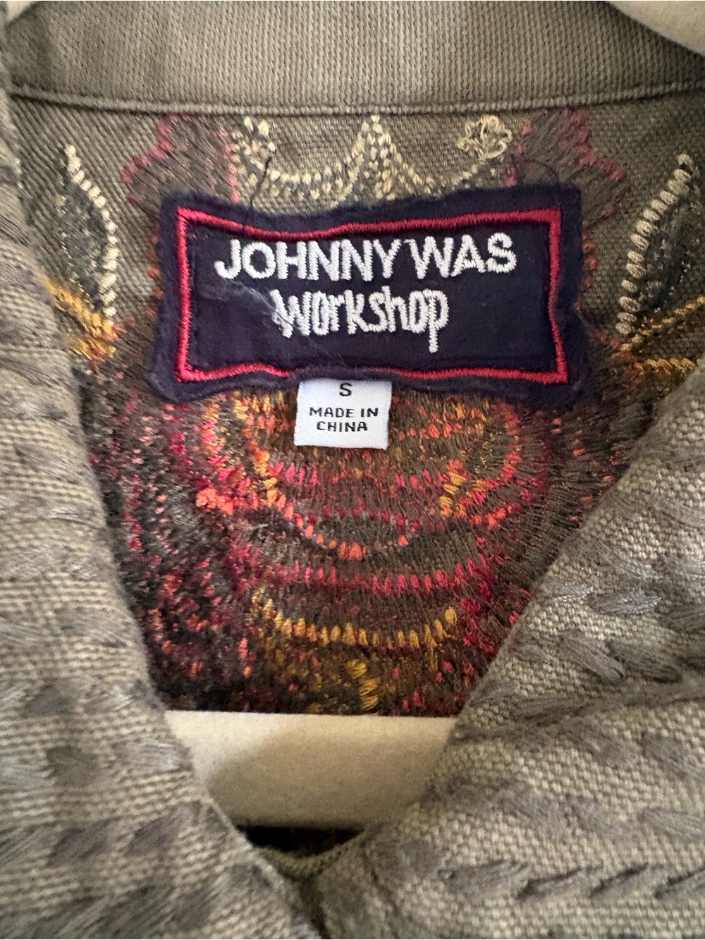 Johnny Was Olive Utility Jacket with Pink & Orange Embroidered Florals - Picture 2 of 4